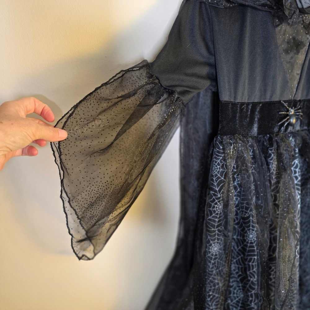 Pottery Barn Witch Costume Girls 7/8 Small Black Spiders Sparkle Dress Up No Hat - Picture 5 of 12